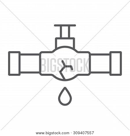 Burst Oil Pipe Thin Line Icon, Crack And Plumber, Oil Leak Sign, Vector Graphics, A Linear Pattern O