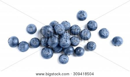 Fresh Raw Tasty Blueberries Isolated On White, Top View