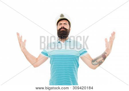 Captain Concept. Bearded Man Captain Of Ship. Sea Cruise. Lord Of The Seas. Travel Concept. Summer V