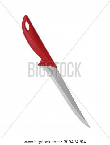 Boning Knife With Red Handle Isolated On White