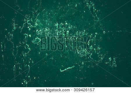 Vintage Green Background. Rough Painted Wall Of Emerald Color. Imperfect Plane Of Virid Colored. Une