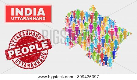 Demographic Uttarakhand State Map Illustration. People Color Mosaic Uttarakhand State Map Of Guys, A