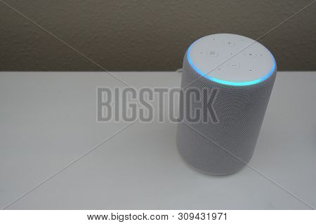 Orlando, FL/USA-5/17/19: Amazon Alexa, known as Alexa, is a virtual assistant developed by Amazon, f
