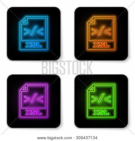 Glowing Neon Xsl File Document Icon. Download Xsl Button Icon Isolated On White Background. Excel Fi