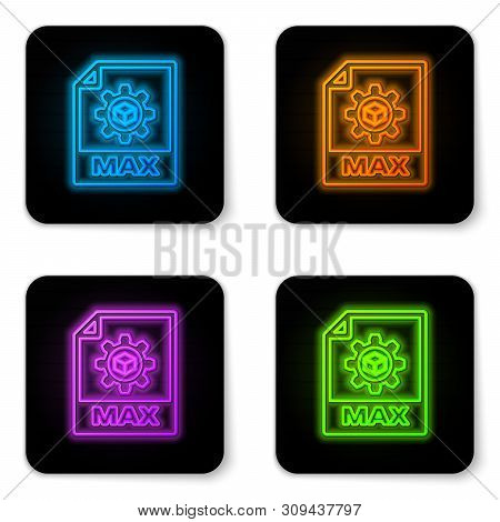 Glowing Neon Max File Document Icon. Download Max Button Icon Isolated On White Background. Max File