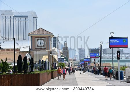 Atlantic City, Nj - May 19: Atlantic City Boardwalk In New Jersey, As Seen On May 19, 2019. Atlantic