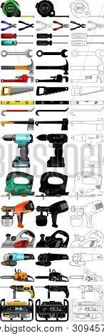 Construction Tools Set
Hand And Electric Tools Set:
Tape Measure, Pliers, Flat Screwdriver, Crosshea