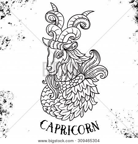 Beautiful Line Art Filigree Zodiac Symbol. Black Sign On Vintage Background.elegant Jewelry Tattoo. 