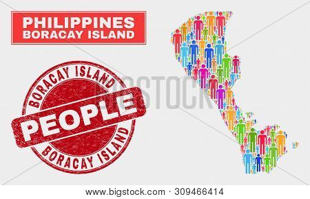 Demographic Boracay Island Map Abstraction. People Color Mosaic Boracay Island Map Of Persons, And R