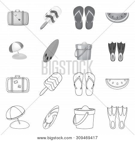 Vector Illustration Of Equipment And Swimming Icon. Set Of Equipment And Activity Vector Icon For St