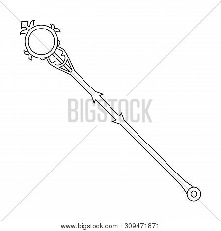 Line Style Icon Of Magic Staff Isolated On White Background. Magic Wand, Scepter, Stick, Rod. Illust
