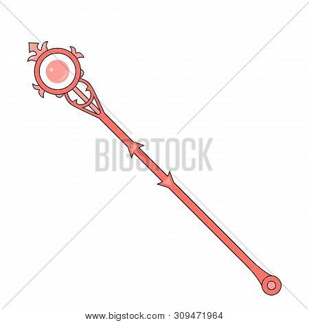 Red Magic Staff Icon Isolated On White Background. Magic Wand, Scepter, Stick, Rod. Illustration For