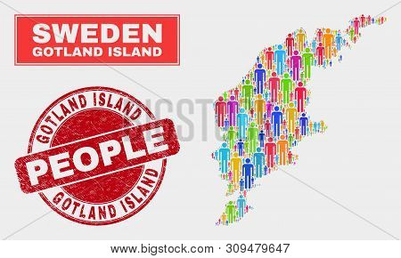 Demographic Gotland Island Map Illustration. People Colorful Mosaic Gotland Island Map Of Men, And R