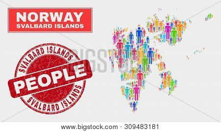 Demographic Svalbard Islands Map Abstraction. People Bright Mosaic Svalbard Islands Map Of Crowd, An