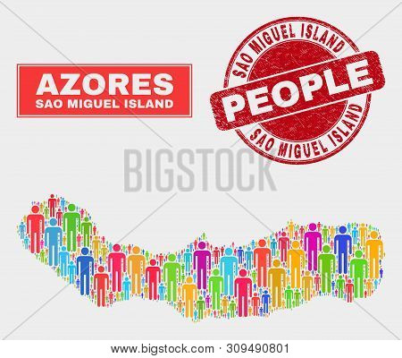 Demographic Sao Miguel Island Map Illustration. People Bright Mosaic Sao Miguel Island Map Of Crowd,