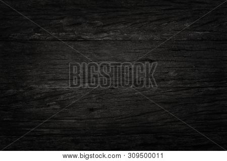 Black Wooden Wall Background, Texture Of Dark Bark Wood With Old Natural Pattern For Design Art Work