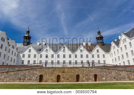 Plon, Germany - June 24, 2019: Front Of The Historic White Castle In Plon, Germany