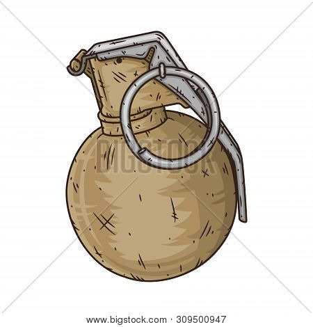 Hand Grenade M67 In Hand Drawn Style. Vector Illustration.