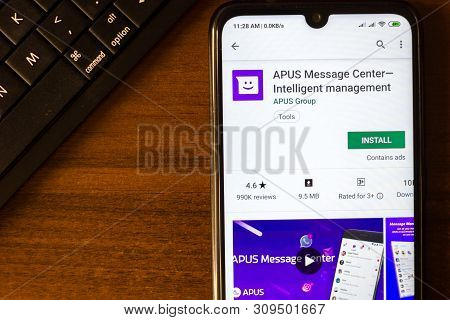 Ivanovsk, Russia - June 26, 2019: Apus Message Center - Intelligent Management App On The Display Of