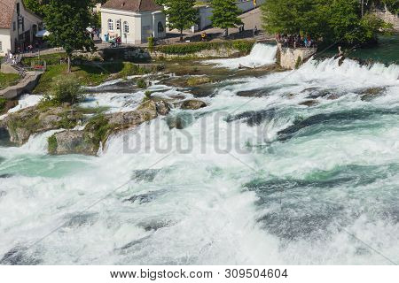 Laufen, Switzerland - June 7, 2019: The Rhine Falls Waterfall. The Rhine Falls Waterfall (german: Rh