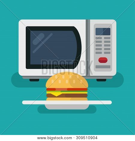 Microwave Hot Burger Flat Vector Gaphic. Fast Food Option.