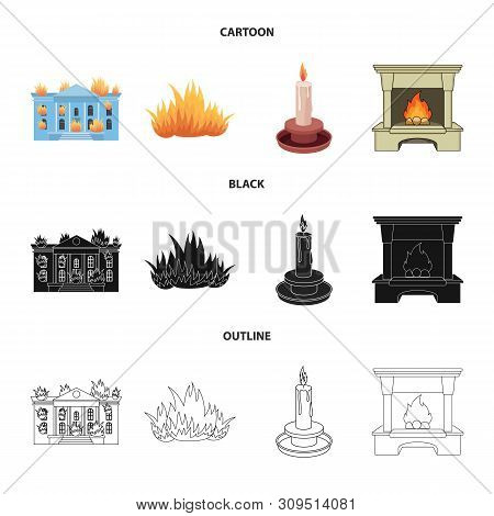 Vector Design Of Fire And Flame Sign. Set Of Fire And Fireball Vector Icon For Stock.