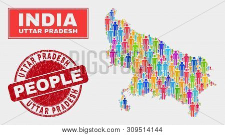 Demographic Uttar Pradesh State Map Illustration. People Colorful Mosaic Uttar Pradesh State Map Of 