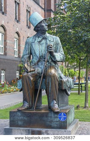 Copenhagen, Denmark - July 22, 2019: Hans Christian Andersen Statue, Famous Danish Fabulist
