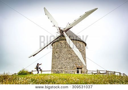 Tilting At Windmills, Old Wind Mill In France
