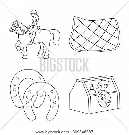 Vector Illustration Of Horseback And Equestrian Sign. Set Of Horseback And Horse Vector Icon For Sto