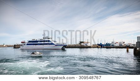 Ile D Yeu, France - September 16, 2018: Ferry That Enters The Harbor Of The Island Of Yeu Where Trav