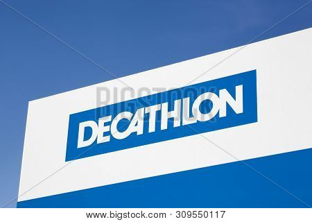 Saint Egreve, France - June 19, 2019: Decathlon Sign On A Panel. Decathlon Is A French Company And O