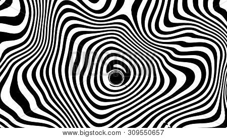Optical Illusion Wave. Abstract 3D Black And White Illusions. Horizontal Lines Stripes Pattern Or Ba