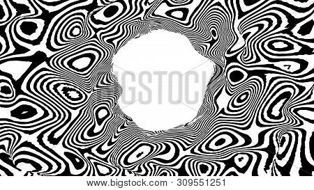 Optical Illusion Wave. Abstract 3D Black And White Illusions. Horizontal Lines Stripes Pattern Or Ba