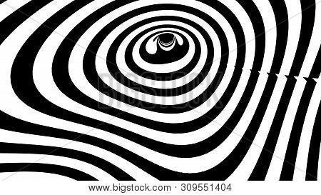 Optical Illusion Wave. Abstract 3D Black And White Illusions. Horizontal Lines Stripes Pattern Or Ba