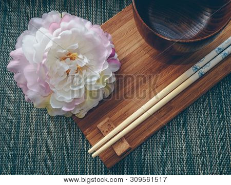Asian Style Wooden Tablewear With Peony Flower Decor