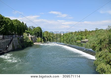 The Waterfall Of The Oglio River In The Town Of Palazzolo In Lombardy - Italy