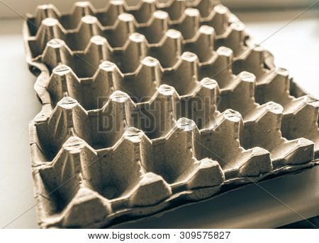 Open Empty Cardboard Egg Container Box, Farm Egg Tray Carton Grid Background, Egg Packaging of Product Protection
