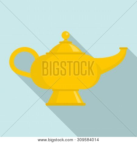 Magic Djinn Lamp Icon. Flat Illustration Of Magic Djinn Lamp Vector Icon For Web Design