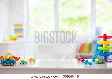 Little Boy Room. Toy Cars At Desk. Car Toys.