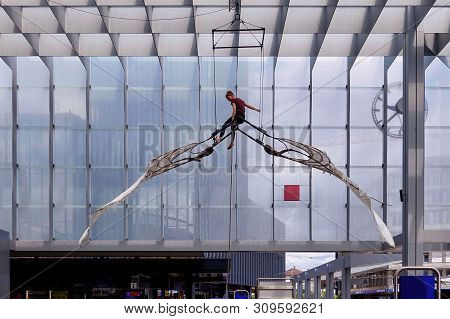 St. Gallen, Switzerland, 2018.08.14, An Acrobatic Show In The Train Station Of St. Gallen