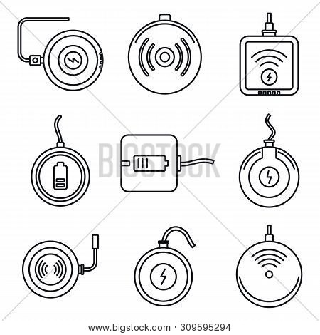 Wireless Charging Icons Set. Outline Set Of Wireless Charging Vector Icons For Web Design Isolated O