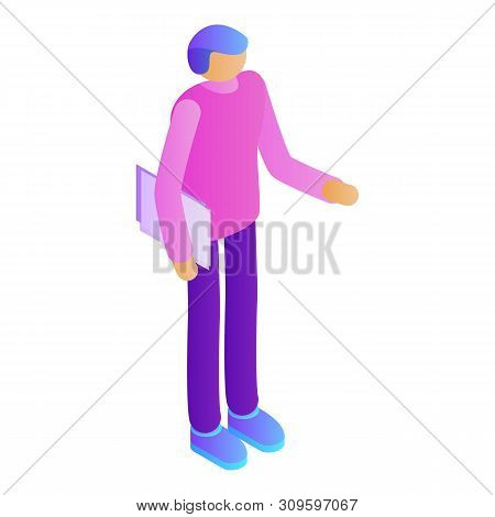 Man With Papers Icon. Isometric Of Man With Papers Vector Icon For Web Design Isolated On White Back