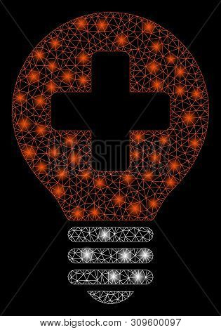 Bright Mesh Healh Care Bulb With Sparkle Effect. Abstract Illuminated Model Of Healh Care Bulb Icon.