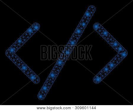 Glossy Mesh Html Code With Glare Effect. Abstract Illuminated Model Of Html Code Icon. Shiny Wire Fr