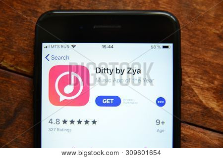Stavropol, Russian Federation. July 3, 2019. Smartphone With Mobile Application Ditty By Zya