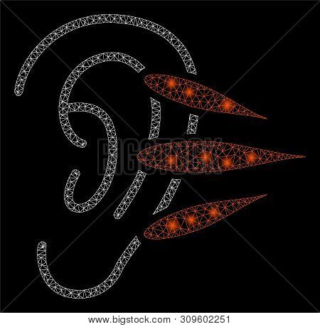 Glowing Mesh Hearing With Glitter Effect. Abstract Illuminated Model Of Hearing Icon. Shiny Wire Car