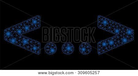 Glossy Mesh Inline Code With Sparkle Effect. Abstract Illuminated Model Of Inline Code Icon. Shiny W