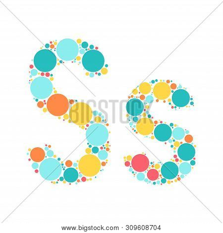 A Letter Of The Alphabet From Colored Circles Laid Out By A Cheerful Mozayka. Vector Font Illustrati