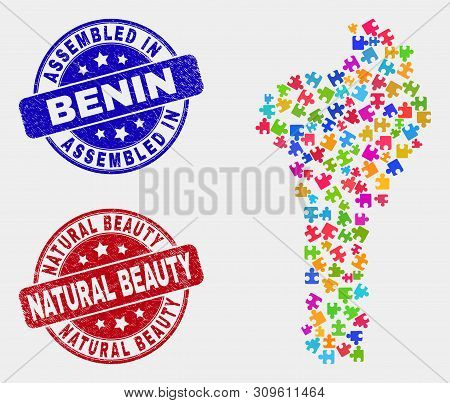 Constructor Benin Map And Blue Assembled Seal Stamp, And Natural Beauty Scratched Seal Stamp. Colore